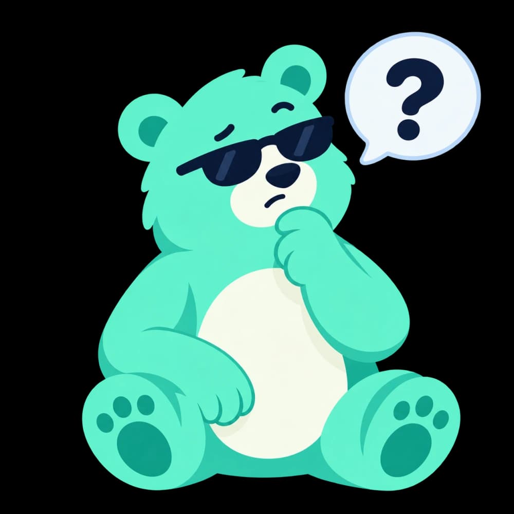 A thoughtful bear with a question mark